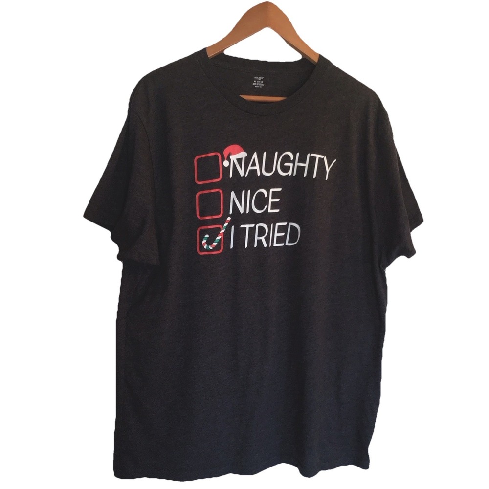 Funny Christmas Shirt Nice Naughty I Tried Holiday Xmas 2024 T-Shirt Size XL